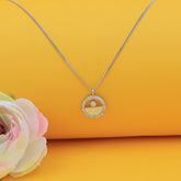 Silver Half Glitter Mother of Pearl With Detail Round Pendant With Chain